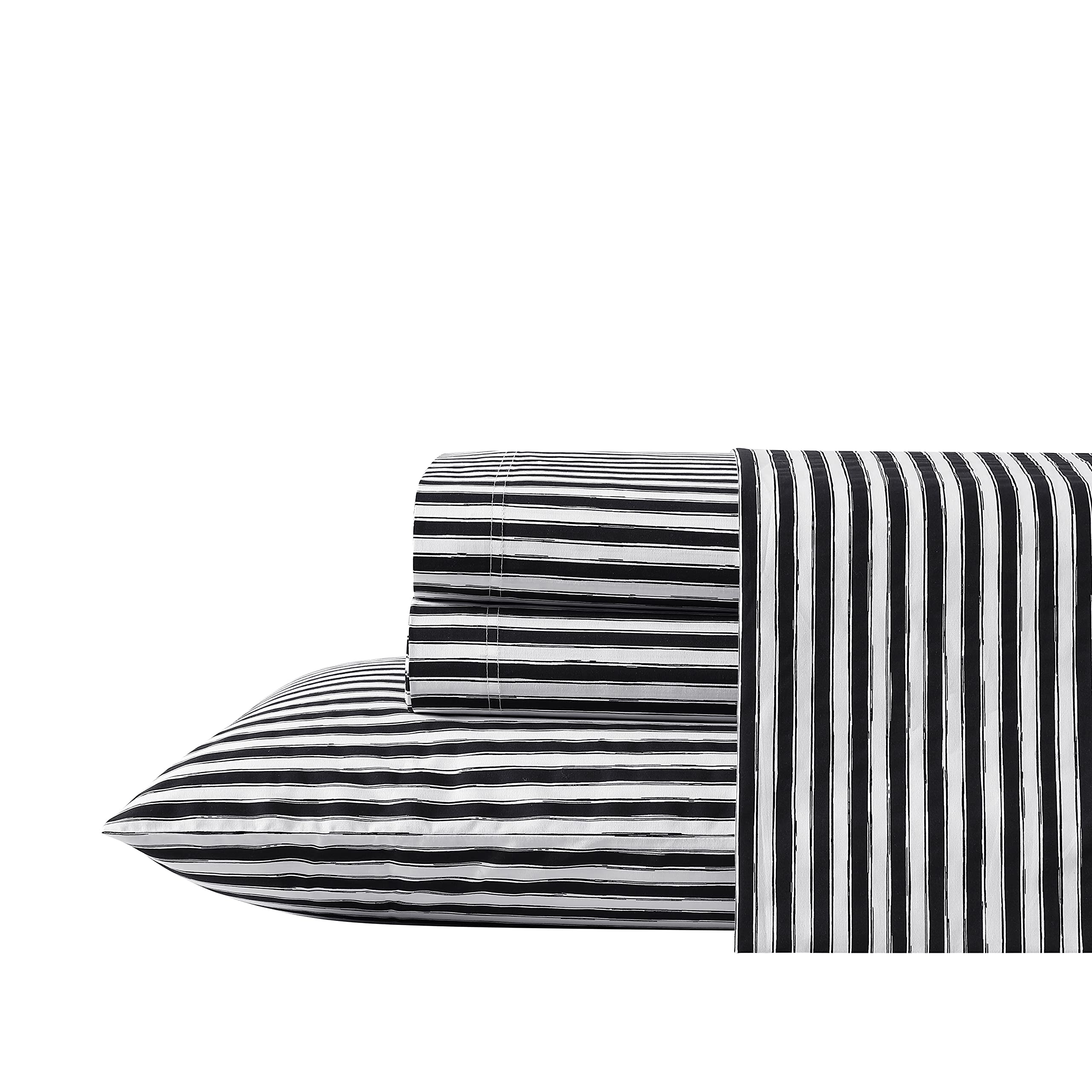 Betsey Johnson- Queen Sheet Set, Cotton Percale Bedding Set, Crisp & Cool, Lightweight & Breathable (Sketchy Stripe, Queen)