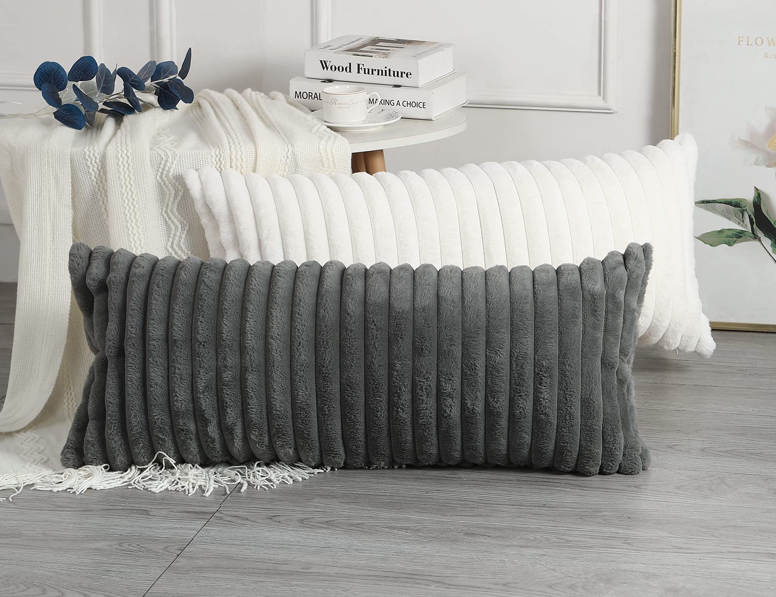 Panod Faux Fur Decorative Lumbar Throw Pillow Covers 14 X 36,Plush Long Boho Lumbar Pillow Covers Pillow Case Cushion Case For B