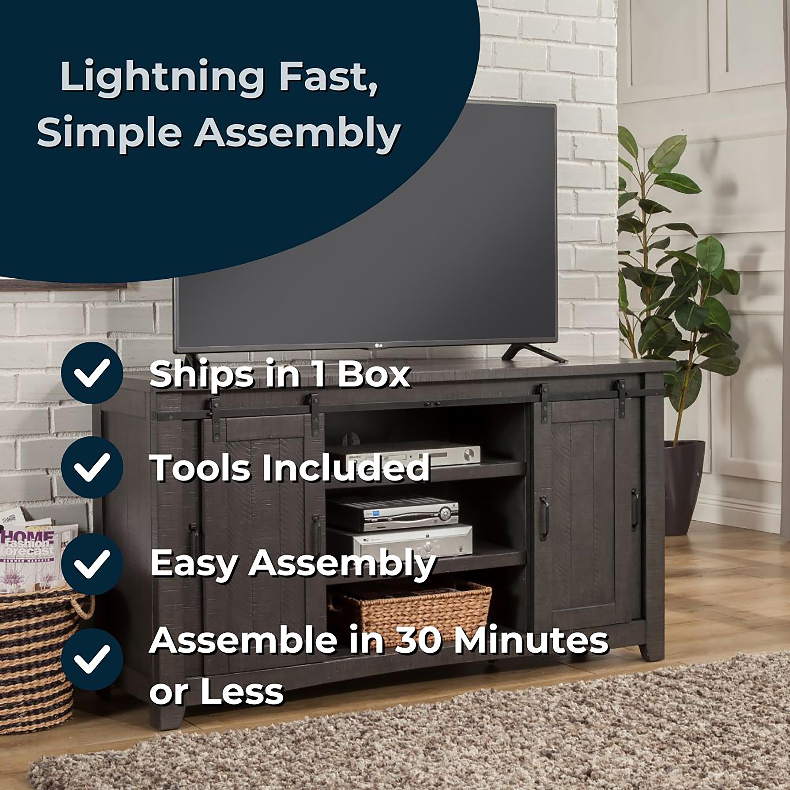 Martin Svensson Home Sierra 65&quot; Solid Wood Tv Stand, Grey