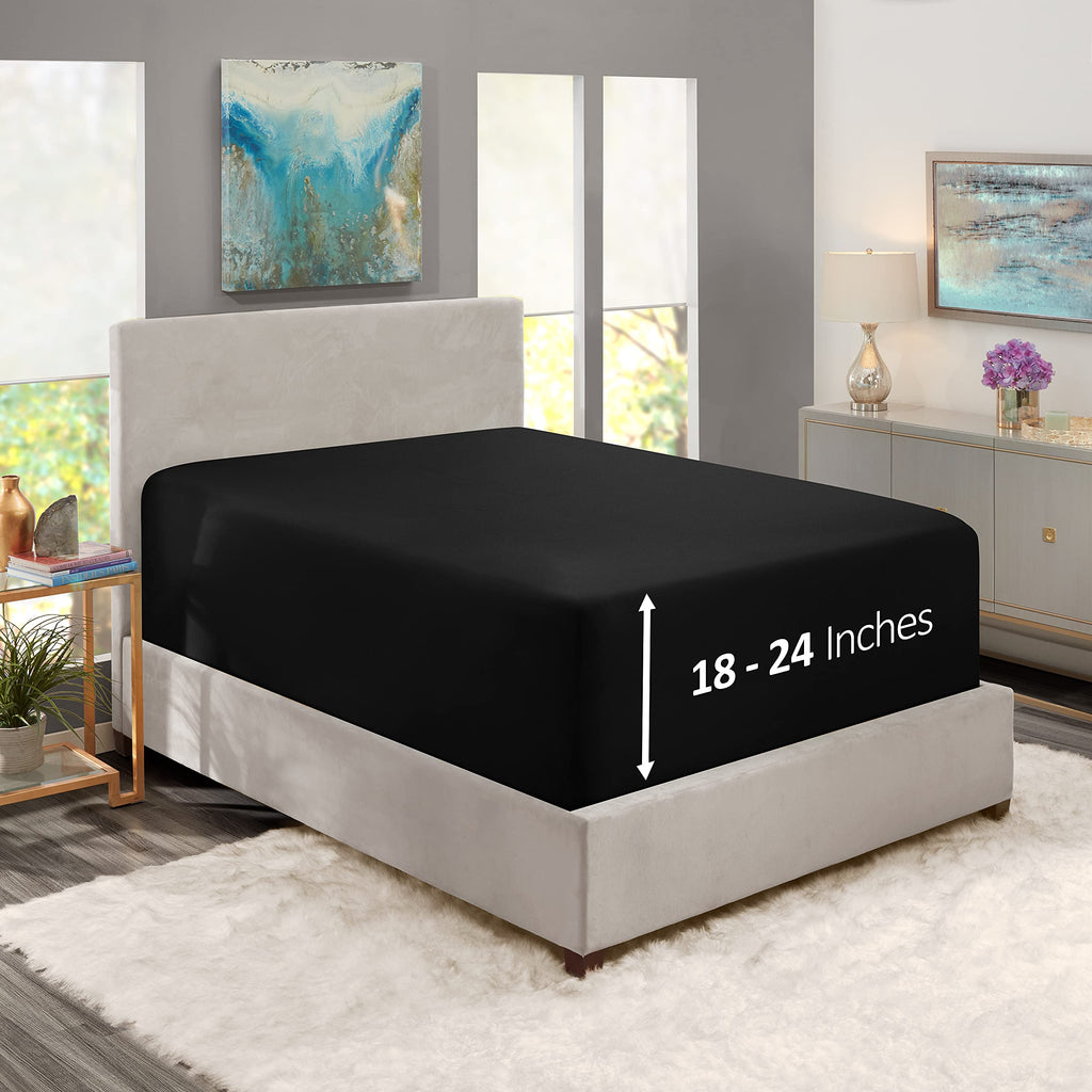 Nestl Extra Deep Pocket King Fitted Sheet, Black Fitted Sheet King Size, 1800 Microfiber King Fitted Sheet Only, Ultra Soft King Bed Fitted Sheet Fits Up To 24 Inch Mattress - King Size Fitted Sheets