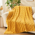 Newcosplay Super Soft Twin Blanket Mustard Yellow Premium Silky Flannel Fleece 3D Checkered Lightweight Bed Blanket All Season U