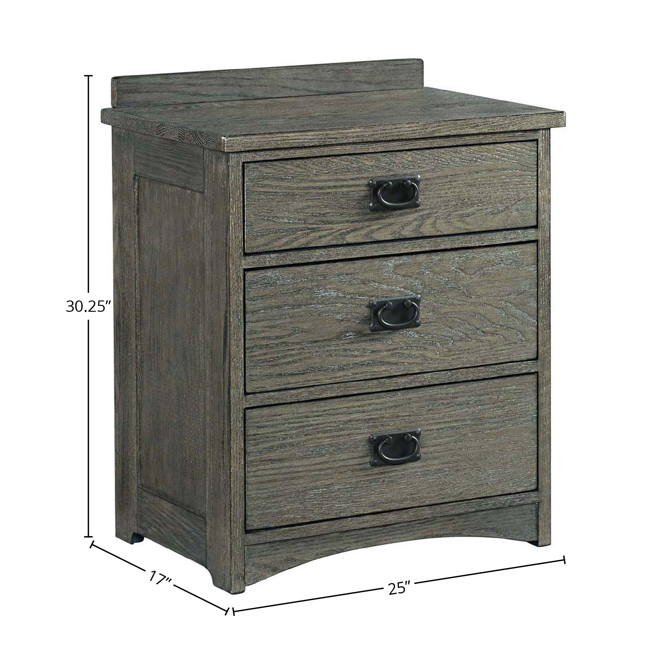 Intercon Oak Park 3 Drawer Nightstand Bedside Table, Dark Gray