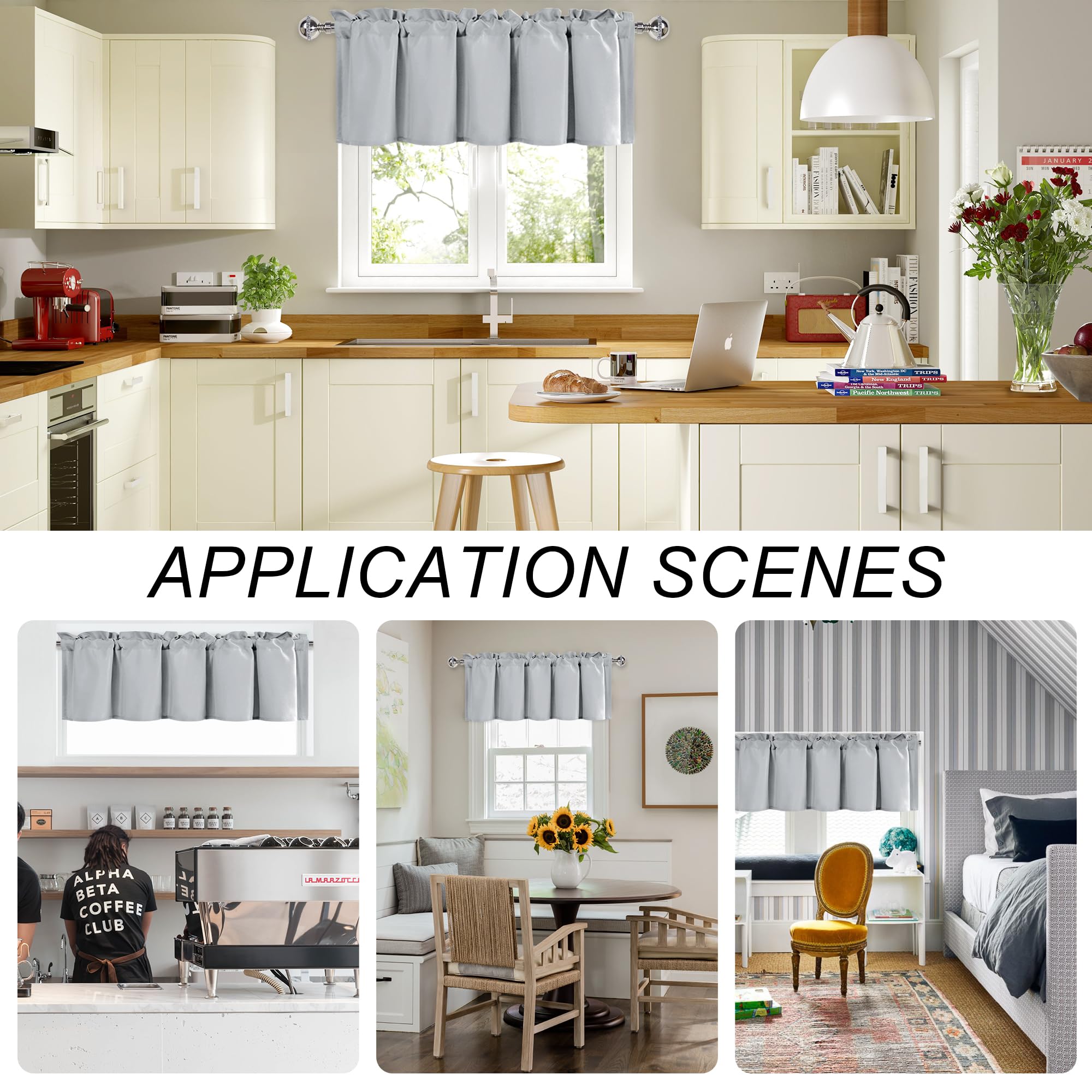 Dwcn Valance Curtains For Living Room, Rod Pocket Bathroom/Basement Curtain Valance Shot Topper, 1 Panel, 42 X 12 Inch, Silver G