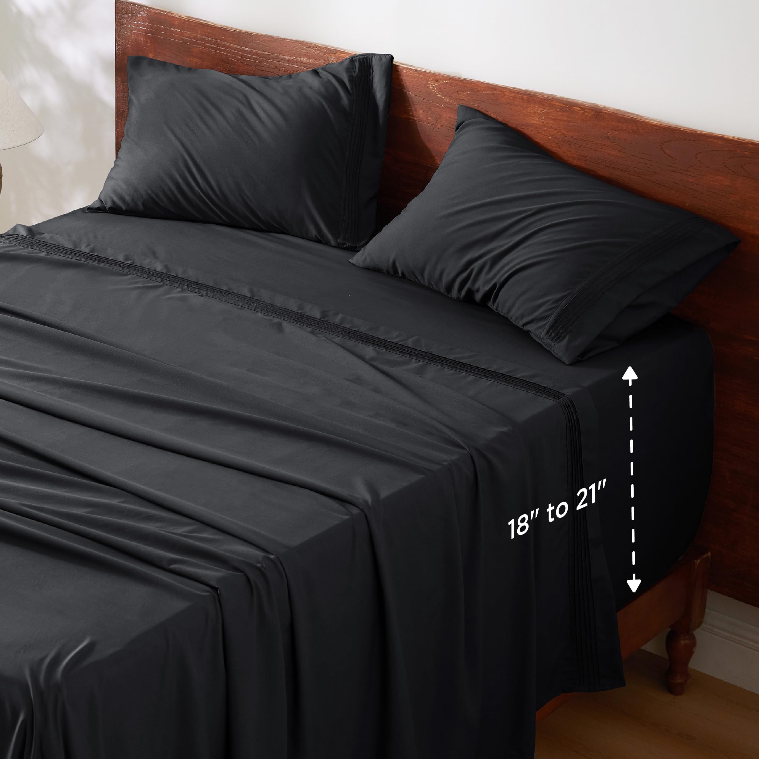 Bedsure Deep Pocket Full Size Sheets Set - Fits Mattresses Up To 21' Thick, 4 Piece Air Mattress Sheets With Deep Pocket, Moisture Wicking Soft Cooling Bedding Sheets & Pillowcases, Black
