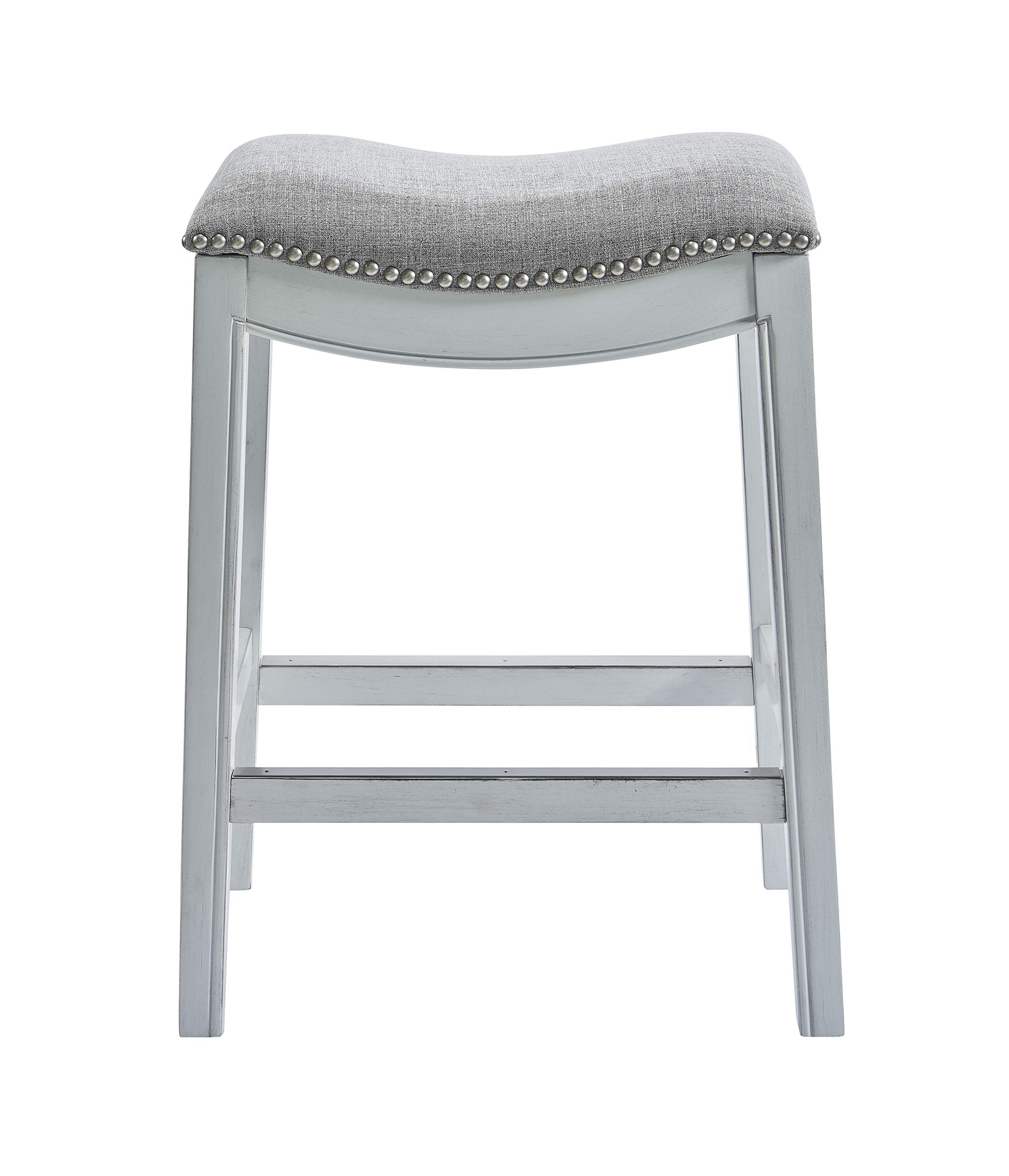 New Ridge Home Goods Zoey 31in. Bar-Height Backless Wood Narrow Saddle-Seat Barstool with Nailhead Trim, Alabaster White