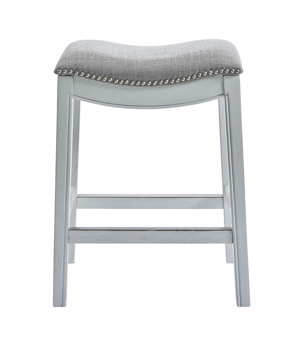 New Ridge Home Goods Zoey 26in. Counter-Height Backless Wood Saddle-Seat Barstool with Nailhead Trim, Alabaster White