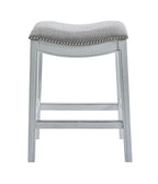 New Ridge Home Goods Zoey 26in. Counter-Height Backless Wood Saddle-Seat Barstool with Nailhead Trim, Alabaster White