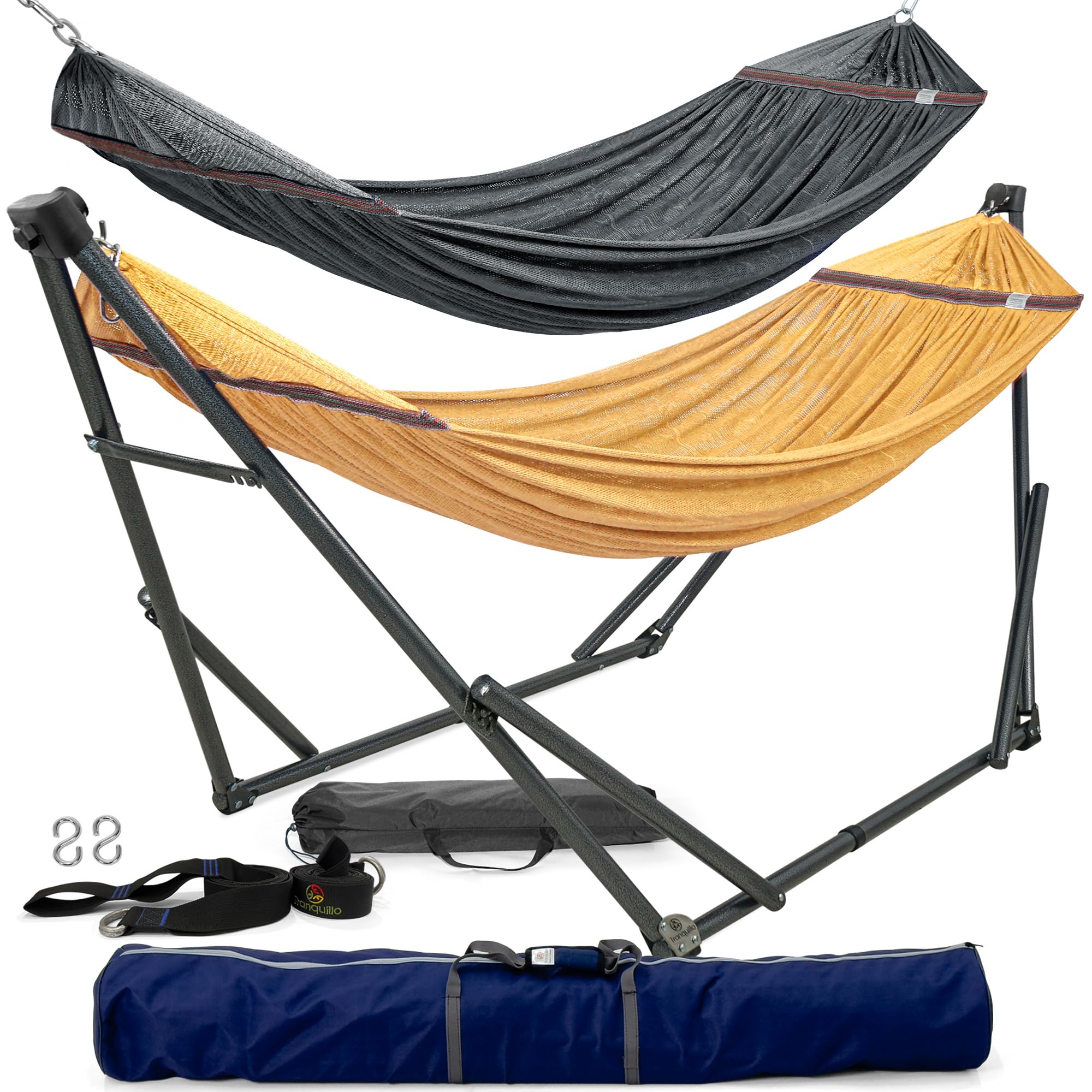 Tranquillo Combo X2 Hammocks With Stand For Outside & Tree Straps, Heavy Duty Hammock With Stand 600Lbs For Indoor Outdoor Patio