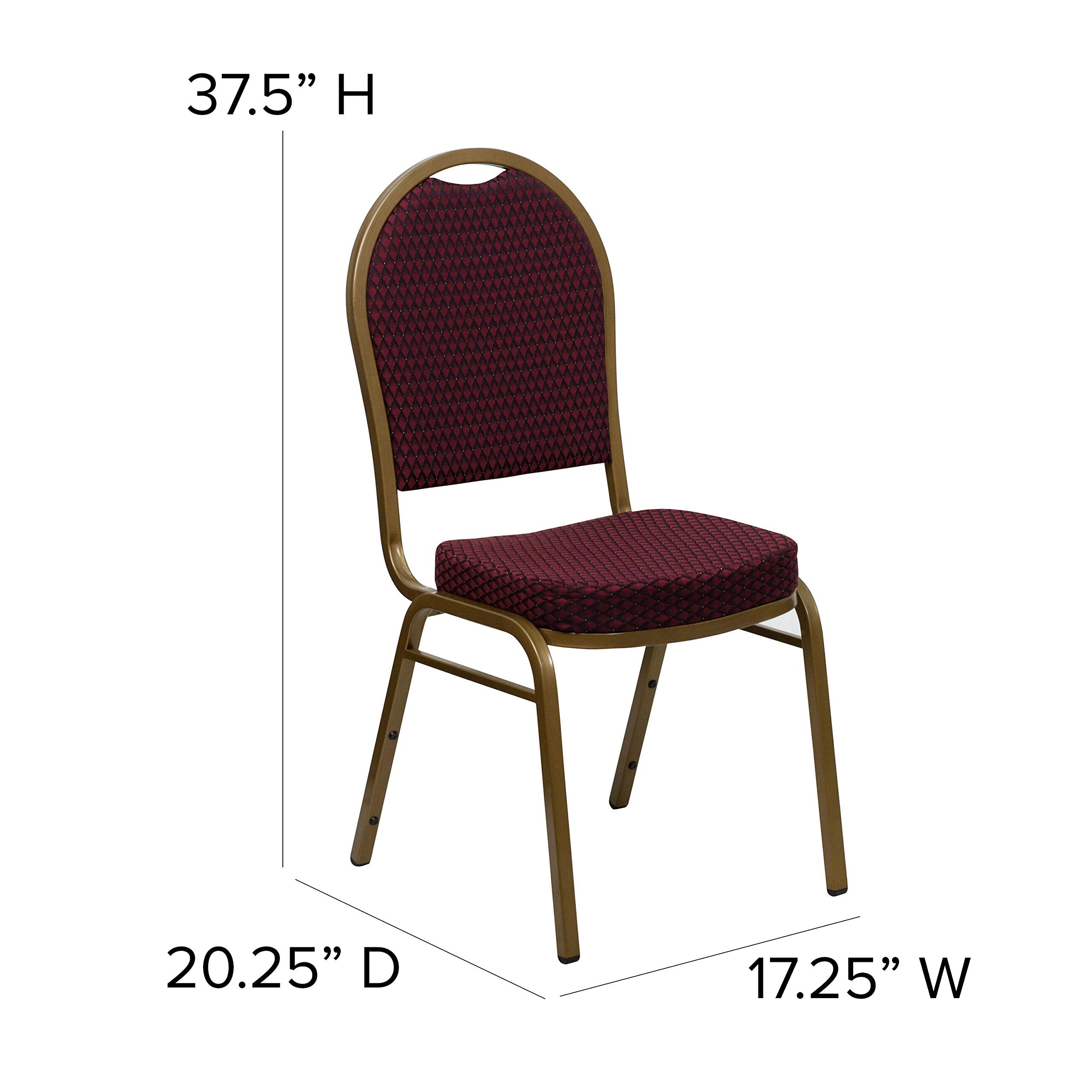 Flash Furniture Hercules Series Dome Back Stacking Banquet Chair In Burgundy Patterned Fabric - Gold Frame