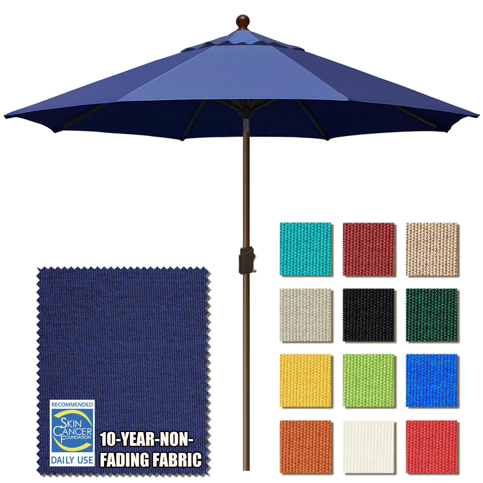 Eliteshade Usa 10-Year-Non-Fading 10Ft Market Umbrella Patio Umbrella Outdoor Table Umbrella With Ventilation, Navy Blue