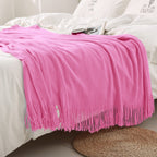Homiest Decorative Knitted Throw Blanket With Fringe, Lightweight Blanket Acrylic Knit Blanket, Soft & Cozy Tassel Blanket For Couch Sofa Bed (Hot Pink, 50 X 60 Inch)