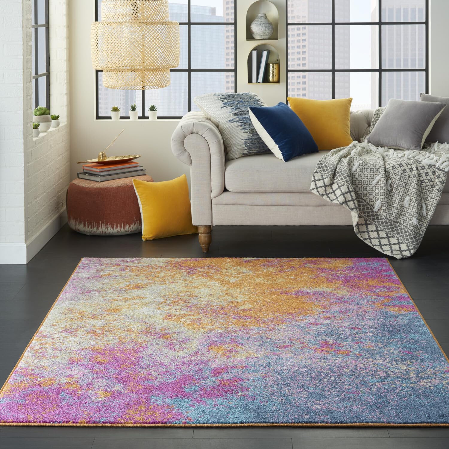Nourison Passion Sunburst 3'9'' X 5'9'' Area-Rug, Modern, Abstract, Easy-Cleaning, Non Shedding, Bed Room, Living Room, Dining R