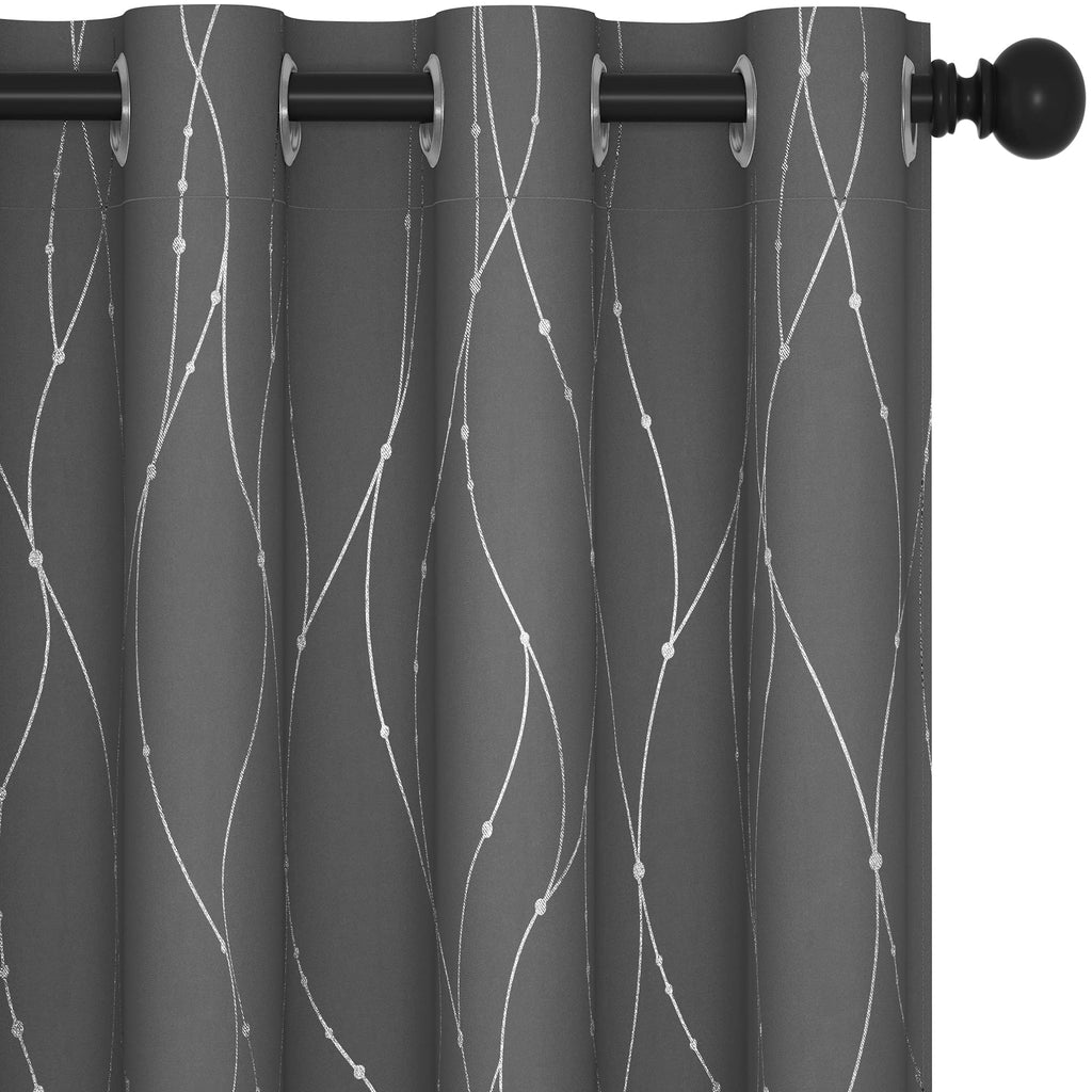 Deconovo Blackout Grommet Curtains Pair For Sliding Glass Door, 95 Inch Long, Pack Of 2 - Light Blocking Curtains With Dots Patt
