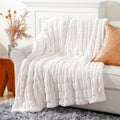 Battilo Home Cream Faux Fur Throw Blanket For Bed, Large Fur Blanket Double Side Ruched Rabbit Fur Blanket For Couch, Bed, Super