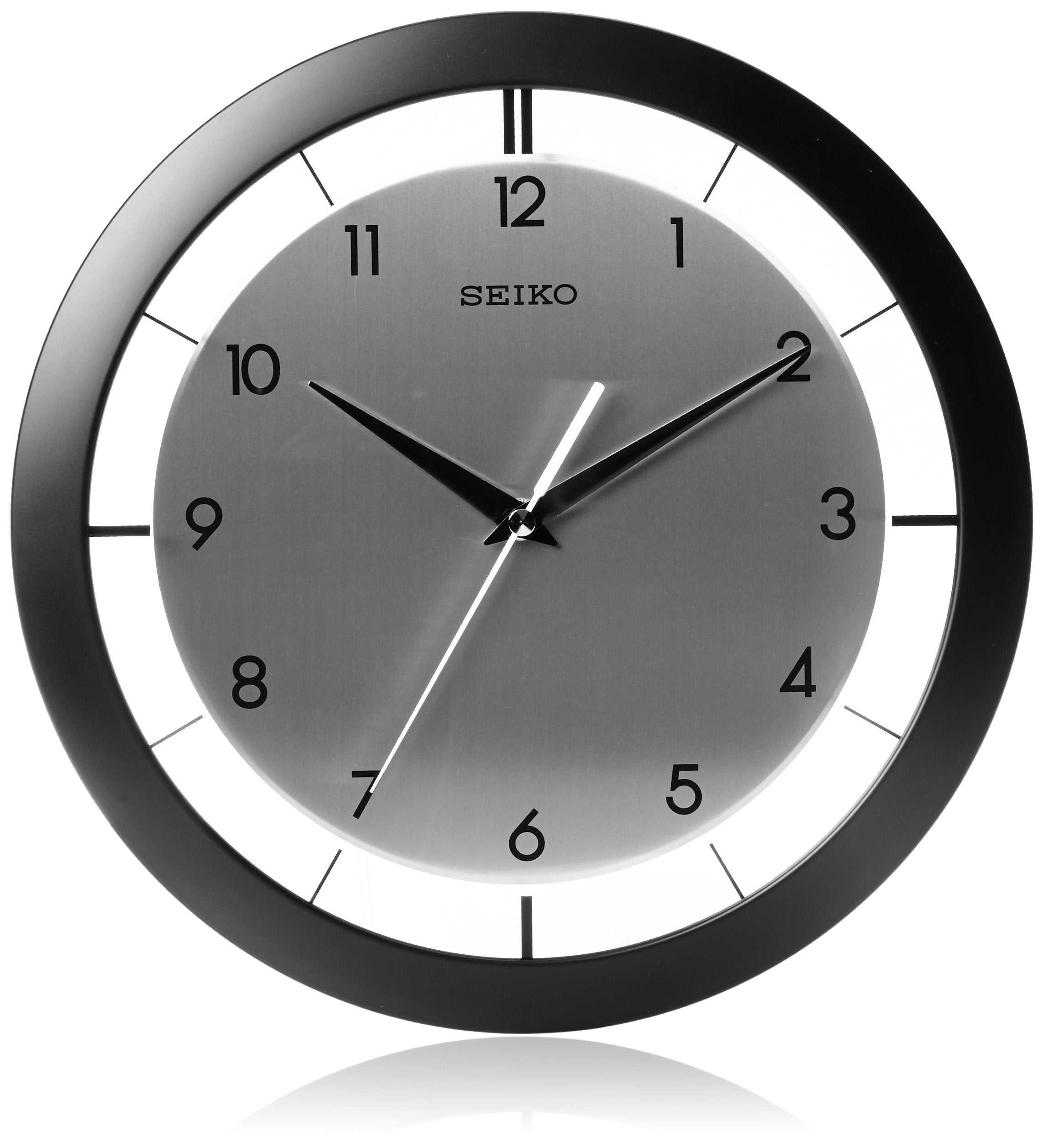 SEIKO 11 Inch St James Brushed Metal Wall Clock, Black