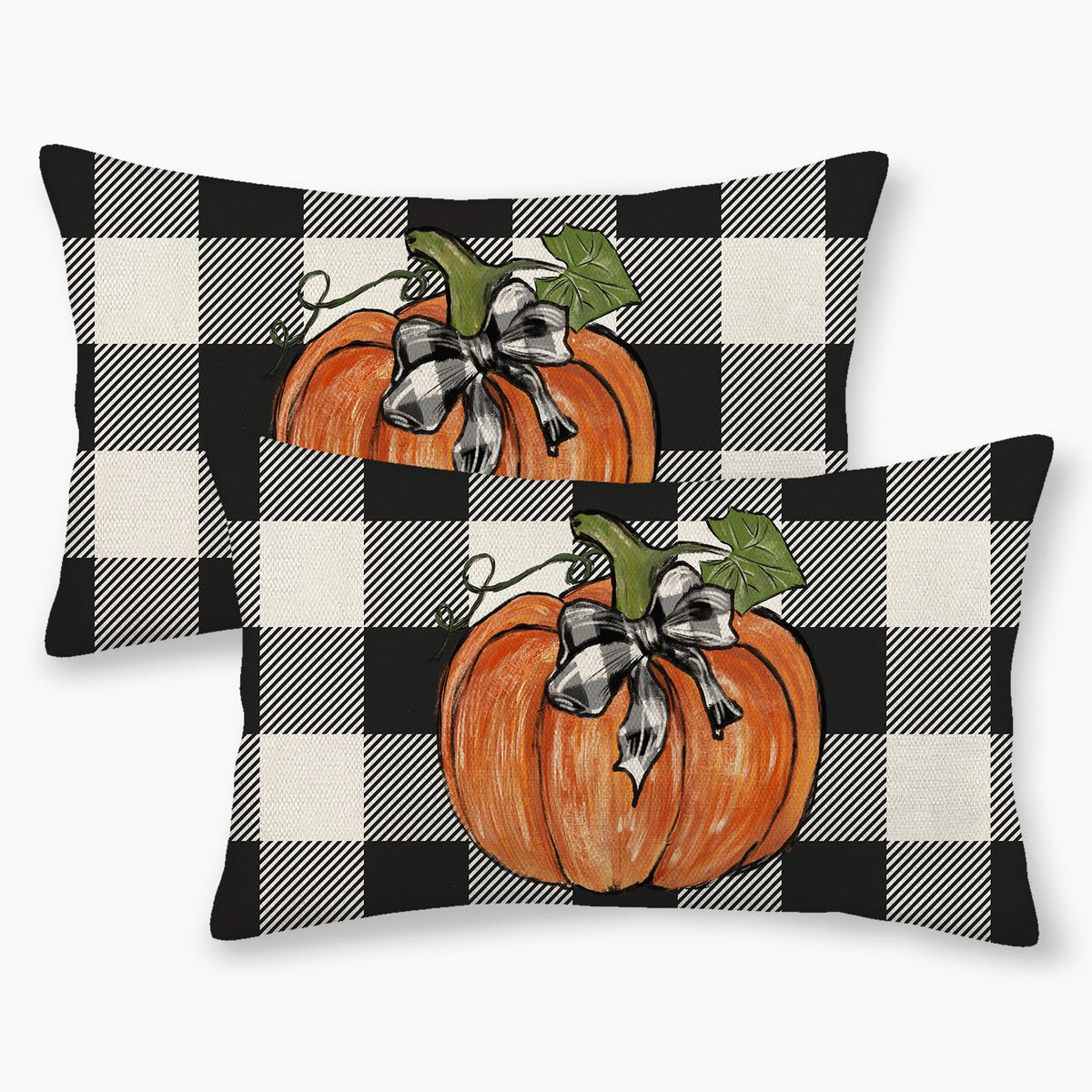 Gohdiwh Fall Pillow Covers12X20 Set Of 2 Pumpkin Maple Leaves And Buffalo Plaid Fall Decor Pillowcase Linen Autumn Thanksgiving