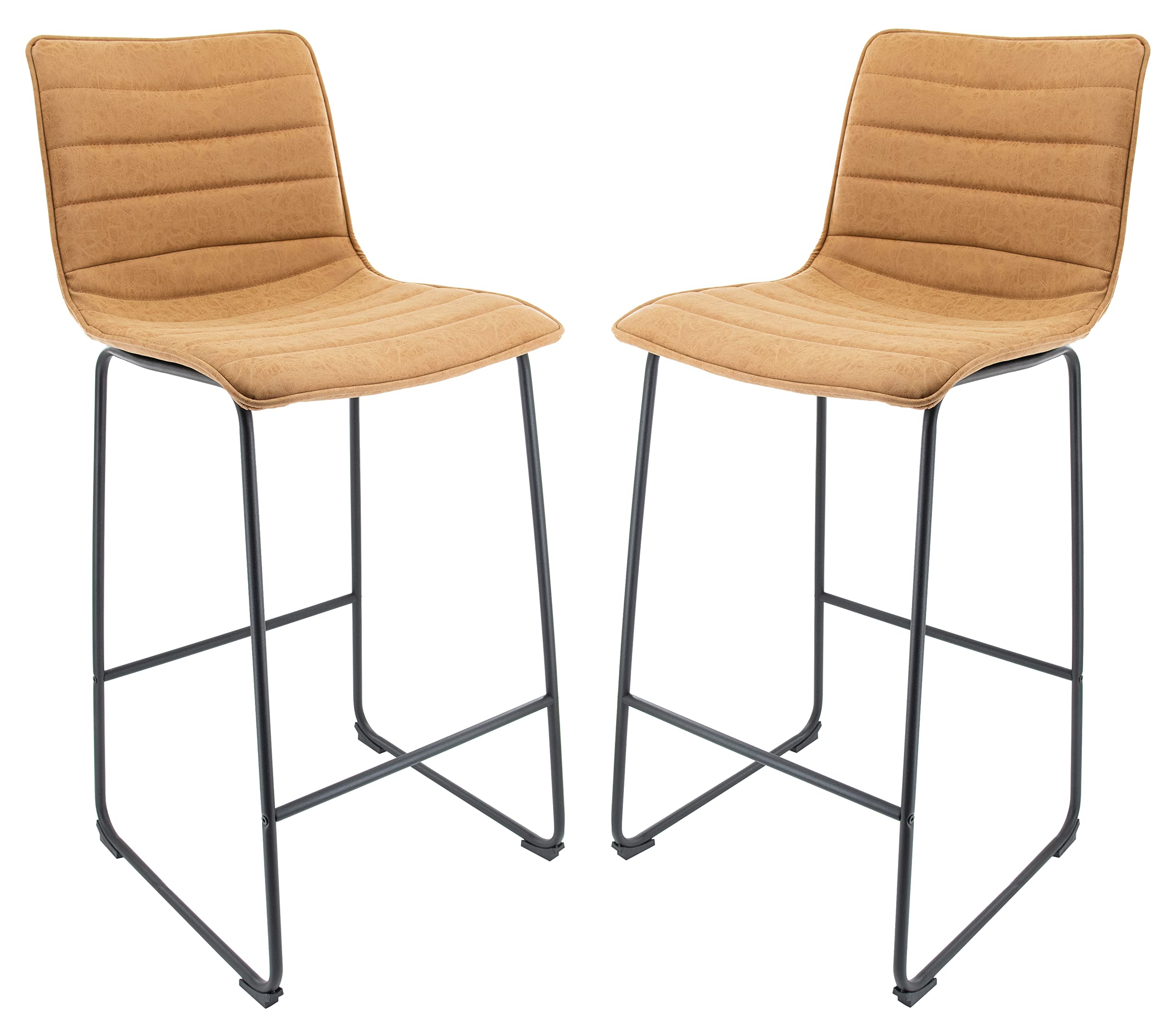 Leather Bar Stool With Black Iron Base & Footrest Set of 2