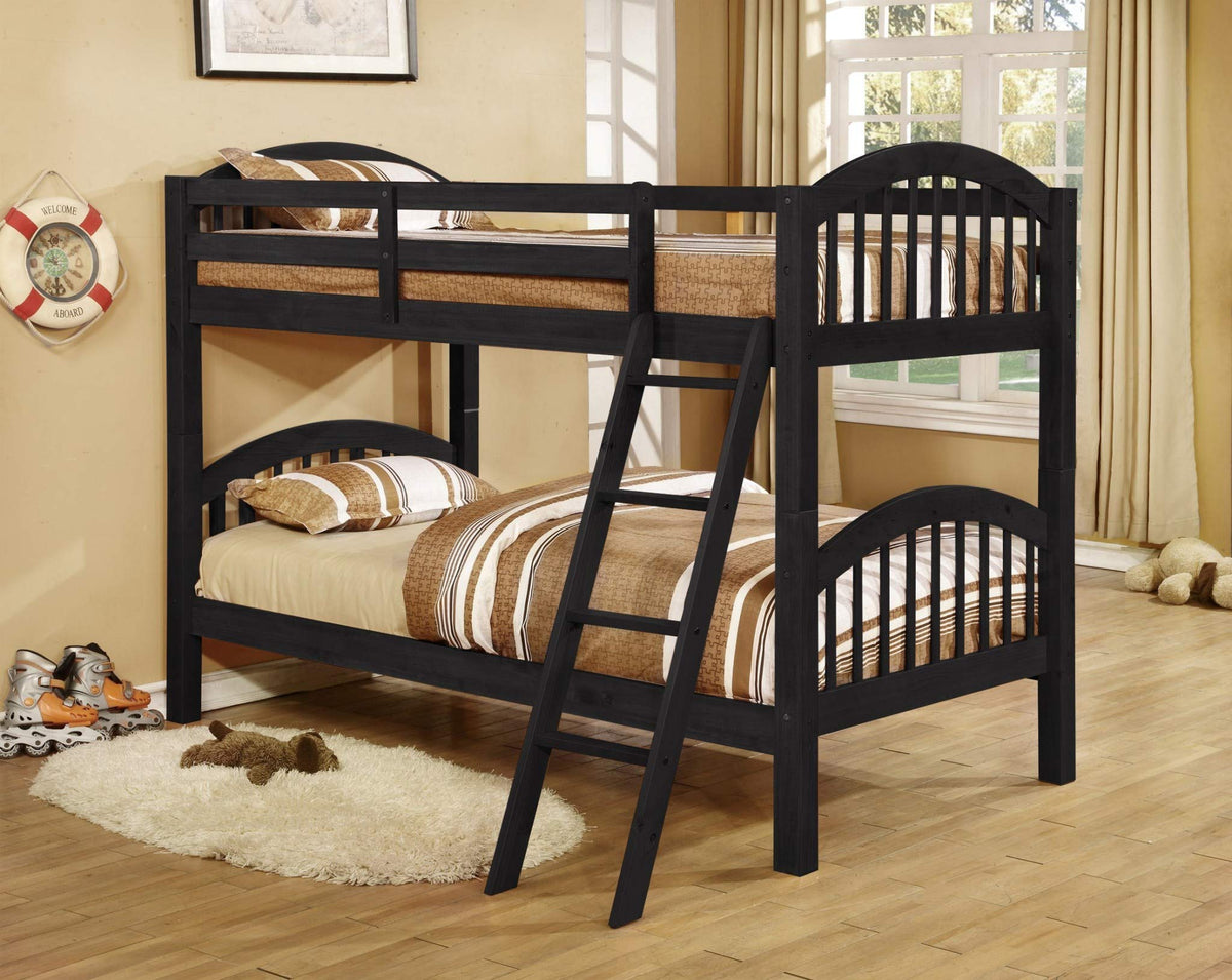 81'.25' X 42'.5' X 62'.5' Charcoal Solid and Manufactured Wood Twin/Twin Arched Wood Bunk Bed