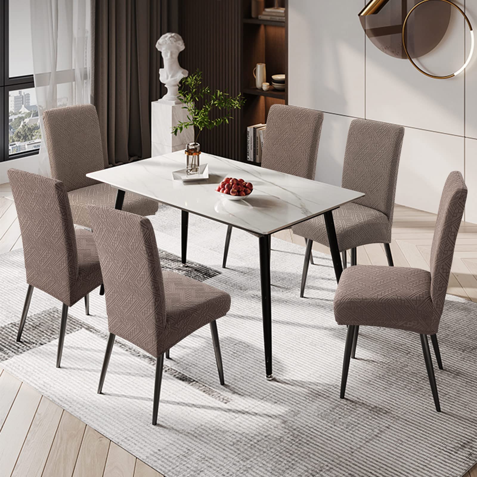 Genina Waterproof Dining Room Chair Covers Stretch Parsons Chair Slipcovers For Dining Room Kitchen Chair Protector Cover, Removable, Washable (4, Pattern1-Taupe)