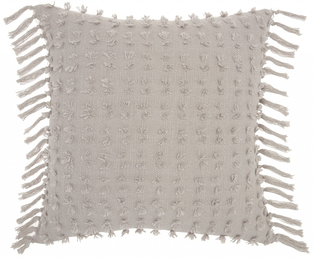 HomeRoots Grey Cotton Tassel Detailed Gray Throw Pillow