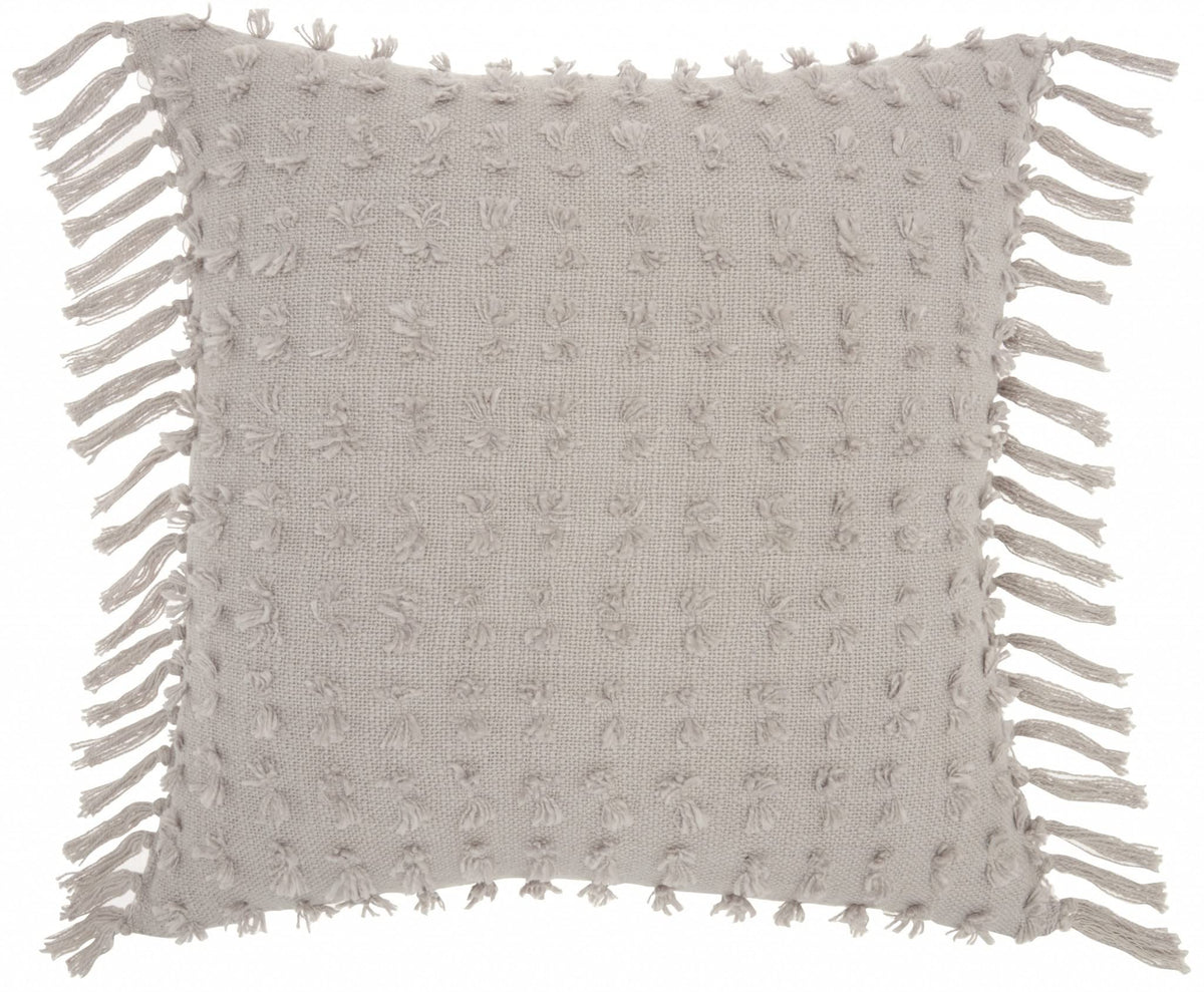 HomeRoots Grey Cotton Tassel Detailed Gray Throw Pillow