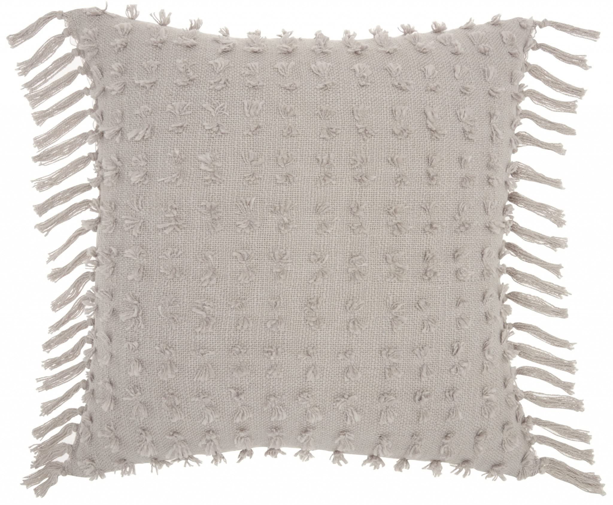 HomeRoots Grey Cotton Tassel Detailed Gray Throw Pillow