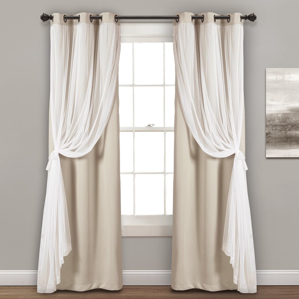 Lush Decor Sheer Grommet Curtains With Insulated Blackout Lining, Window Curtain Panels, Pair, 38''W X 84''L, Wheat - Curtain Wi