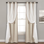 Lush Decor Sheer Grommet Curtains With Insulated Blackout Lining, Window Curtain Panels, Pair, 38''W X 84''L, Wheat - Curtain Wi