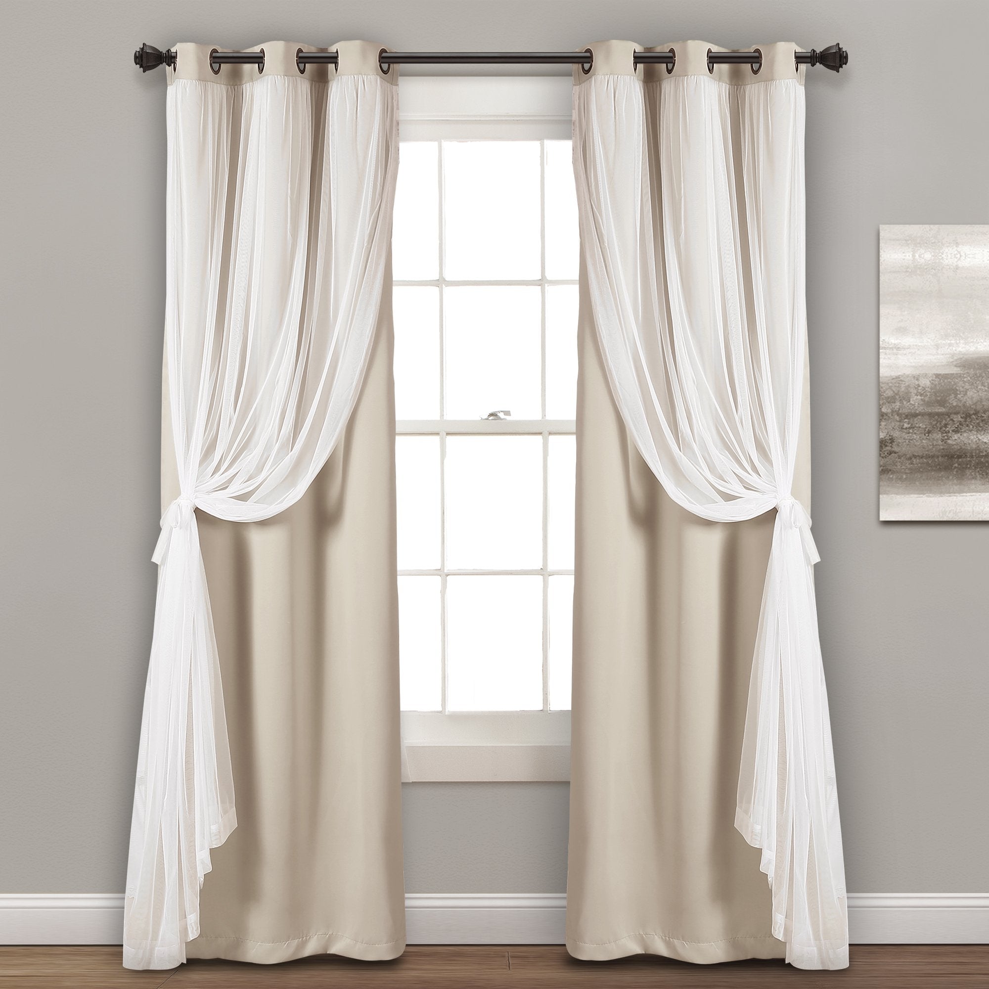 Lush Decor Sheer Grommet Curtains With Insulated Blackout Lining, Window Curtain Panels, Pair, 38''W X 84''L, Wheat - Curtain Wi