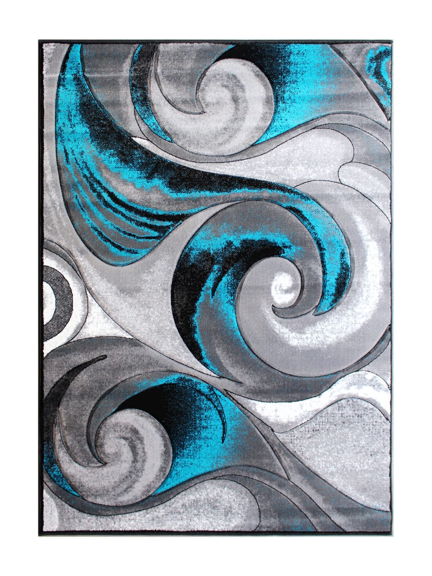 Flash Furniture Tellus Collection Ocean Wave Patterned Area Rug - Turquoise Olefin Fibers With Jute Backing - 8' X 10' - Entryway, Living Room, Bedroom