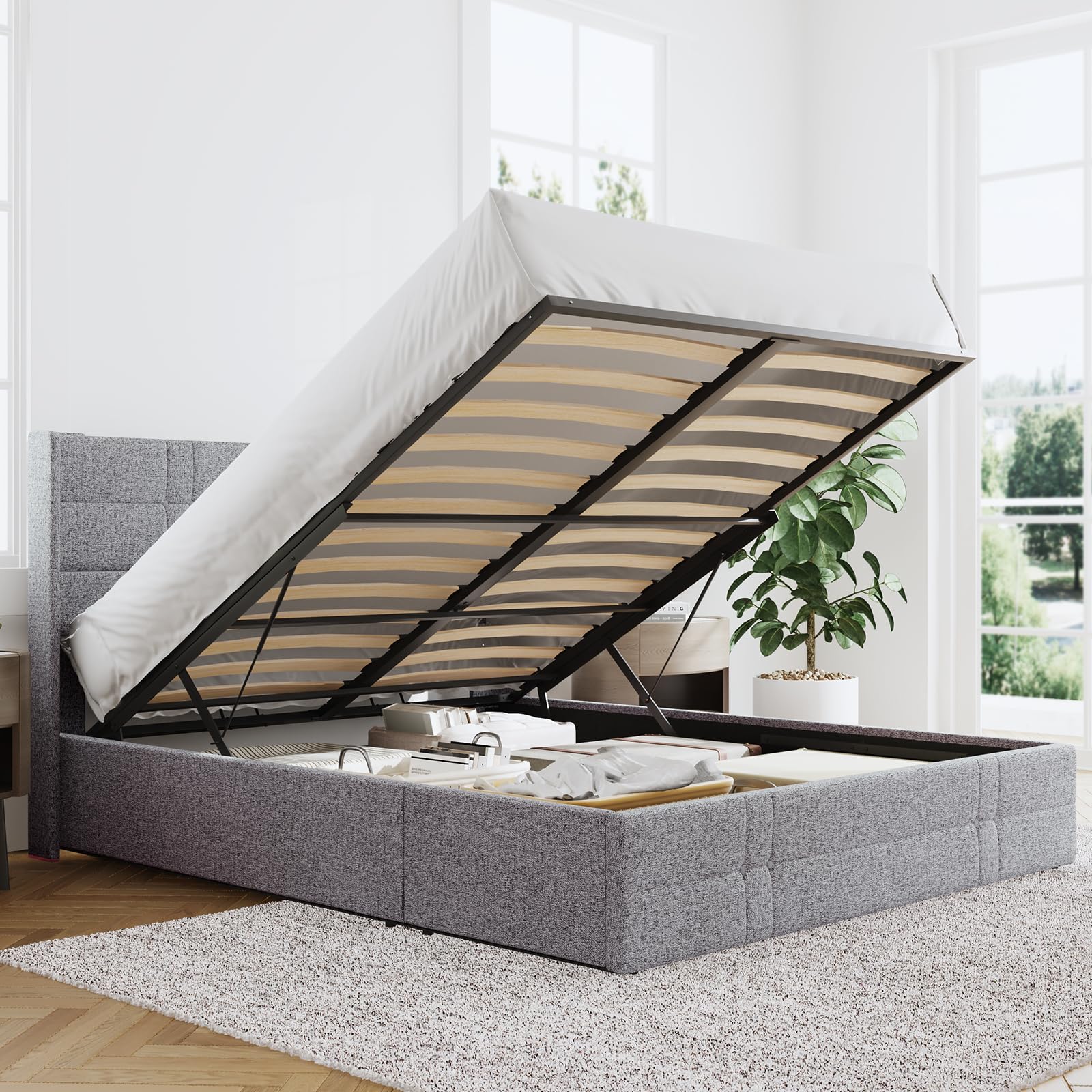 Novilla Full Bed Frame with Upholstered Headboard, Platform Bed Frame, Solid Wood Slat Support, Noise-Free, No Box Spring Needed
