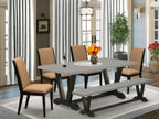 East West Furniture V697La147-6 6 Piece Dining Table Set Contains A Rectangle Kitchen Table With V-Legs And 4 Light Sable Linen Fabric Parson Chairs With A Bench, 40X72 Inch, Multi-Color