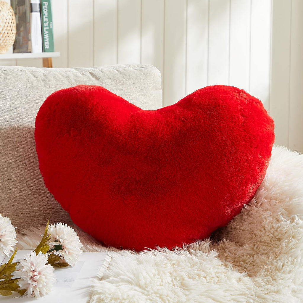 EastTree Heart Pillows, Red Heart Shaped Pillows, Love Throw Pillows Gifts, Ultra Faux Rabbit Fur Soft Small Cute Fluffy Pillows