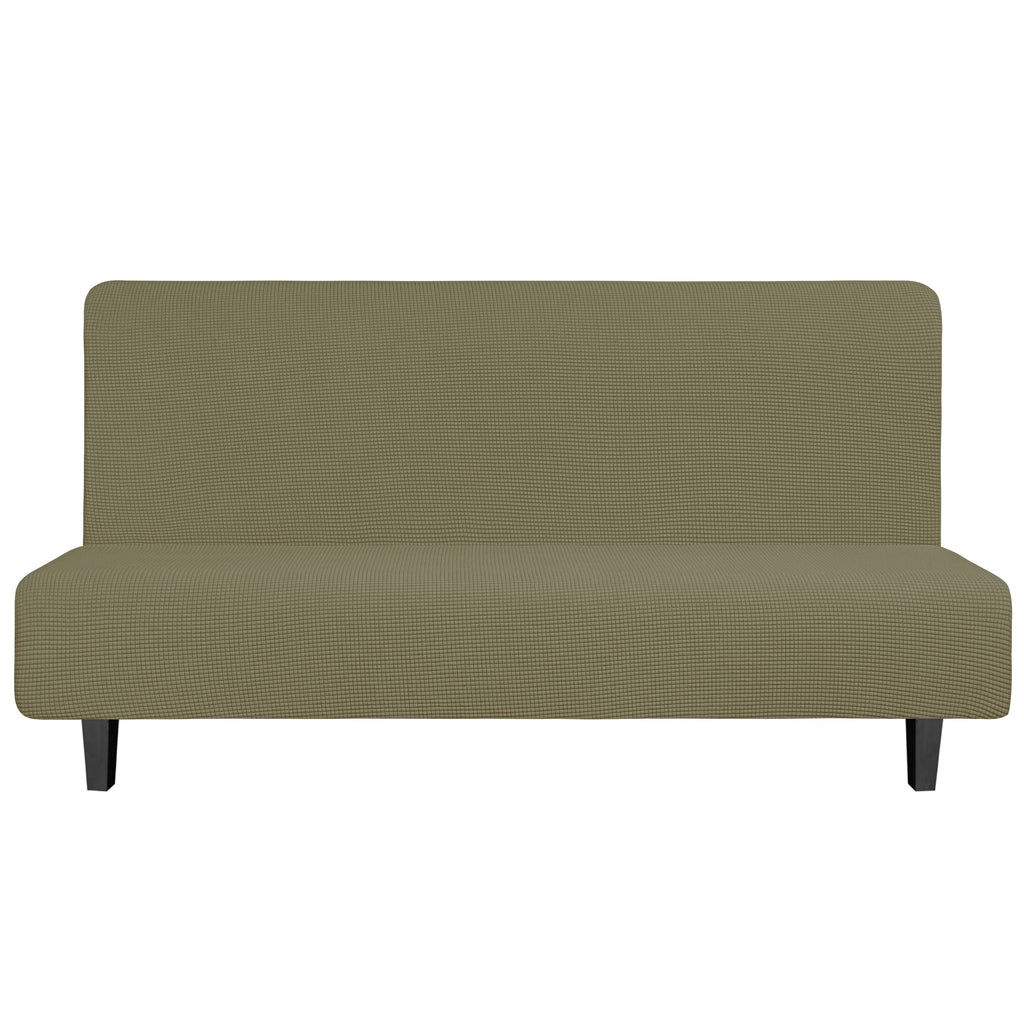 Easy-Going Stretch Futon Slipcover Armless Futon Bed Cover Furniture Protector Without Armrests With Elastic Bottom For Kids, Soft Jacquard Fabric Small Checks (Large, Khaki)