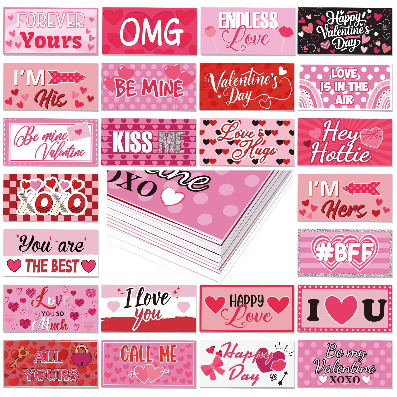 24 Designs Valentines Photo Booth Props Double Sided 11x5.5 Inch Valentine's Day Party Decorations for Photoshoot Photo Booth Pr