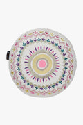 Mezposh Natural & Multi Mandala Embroidered Cotton Canvas Cushion Cover (16 Inch Dia)