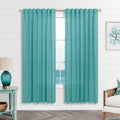 Koufall Teal Back Tab Rod Pocket Linen Sheer Curtains 52X63 Inch Length For Bedroom