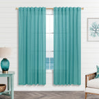 Koufall Teal Back Tab Rod Pocket Linen Sheer Curtains 52X63 Inch Length For Bedroom