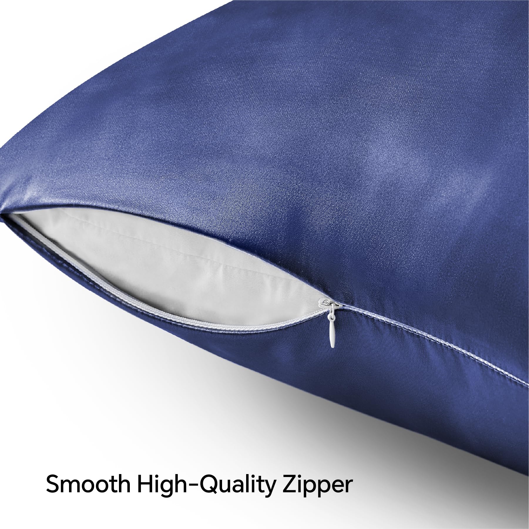 Bedelite Satin Pillowcase With Zipper, Navy Pillow Cases Queen Size Set Of 2, Super Soft And Cooling Similar To Silk Pillow Case