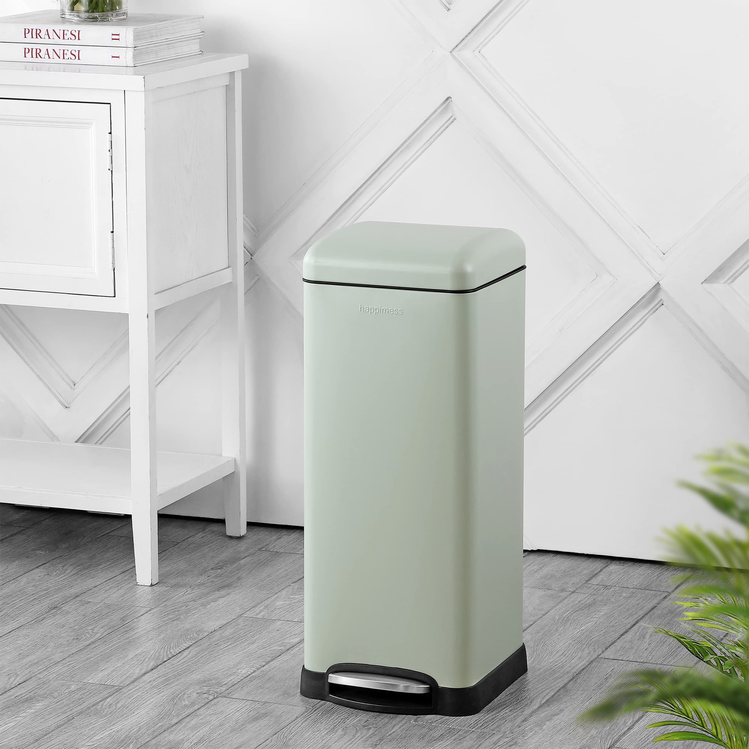 Happimess Hpm1007E Betty Retro 8-Gallon Step-Open Trash Can With Soft-Close Lid, Fingerprint Resistant, Modern, Minimalistic For