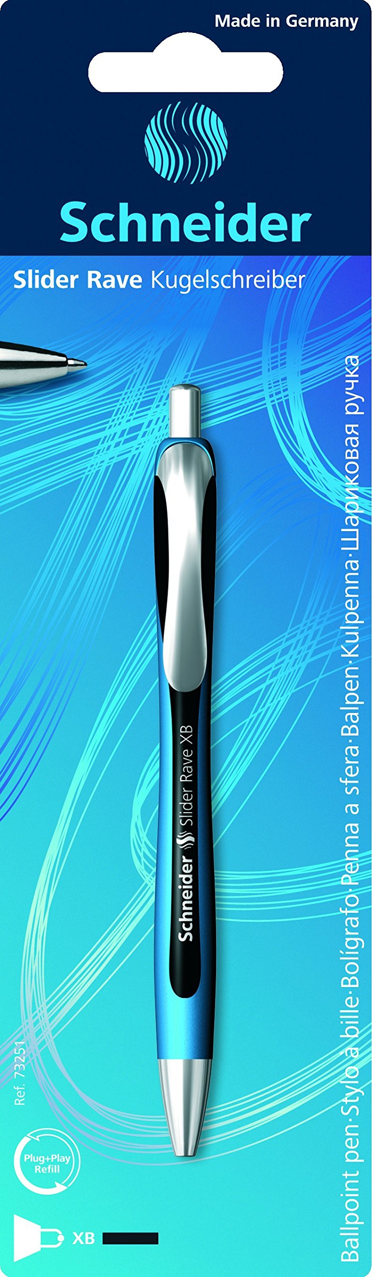 Schneider Slider Rave Xb (Extra Broad) Ballpoint Pen, Refillable + Retractable, 1.4 Mm, Light Blue Barrel, Black Ink, Blister Pa