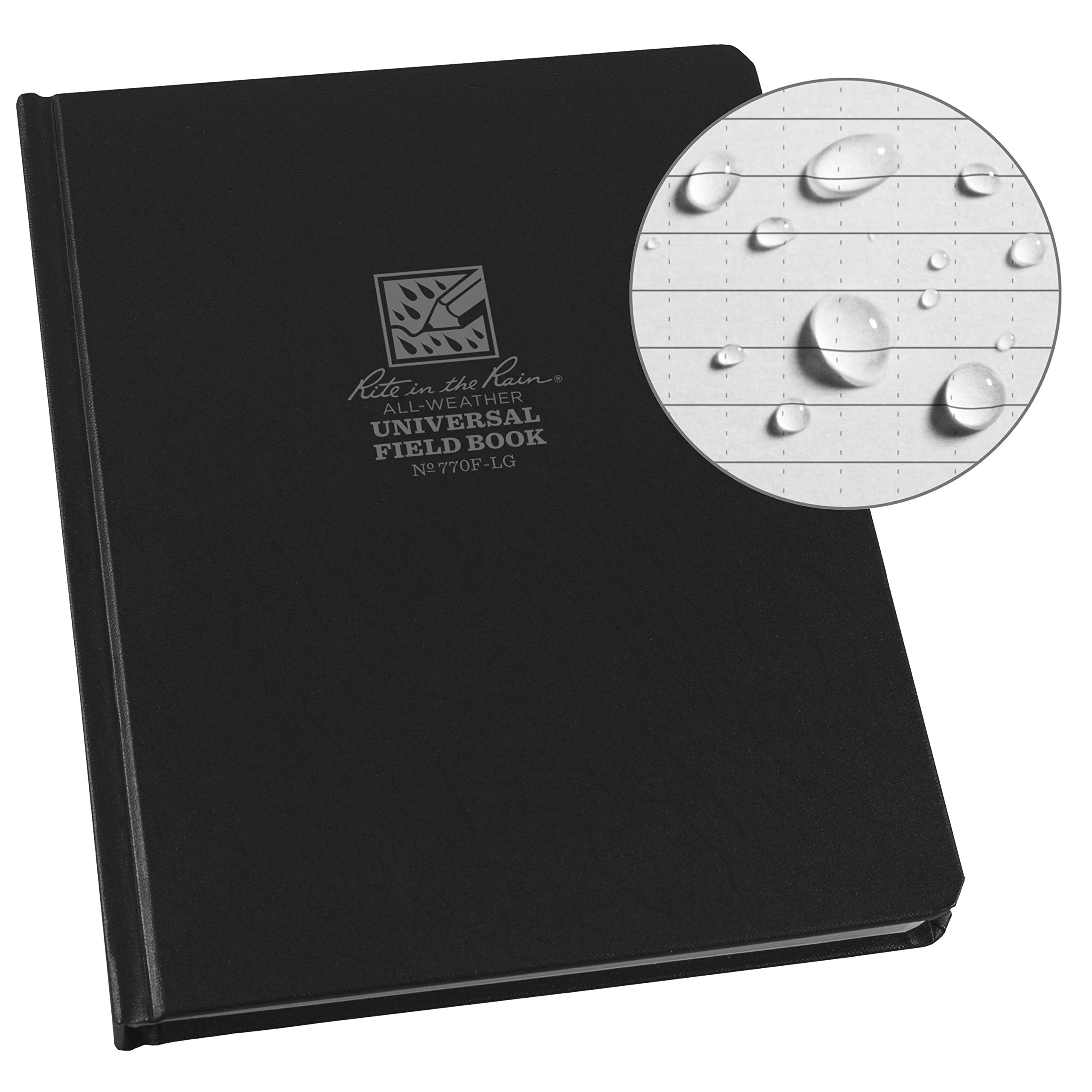 Rite In The Rain Weatherproof Hard Cover Notebook, 6 3/4' X 8 3/4', Black Cover, Universal Pattern (No. 770F-Lg)