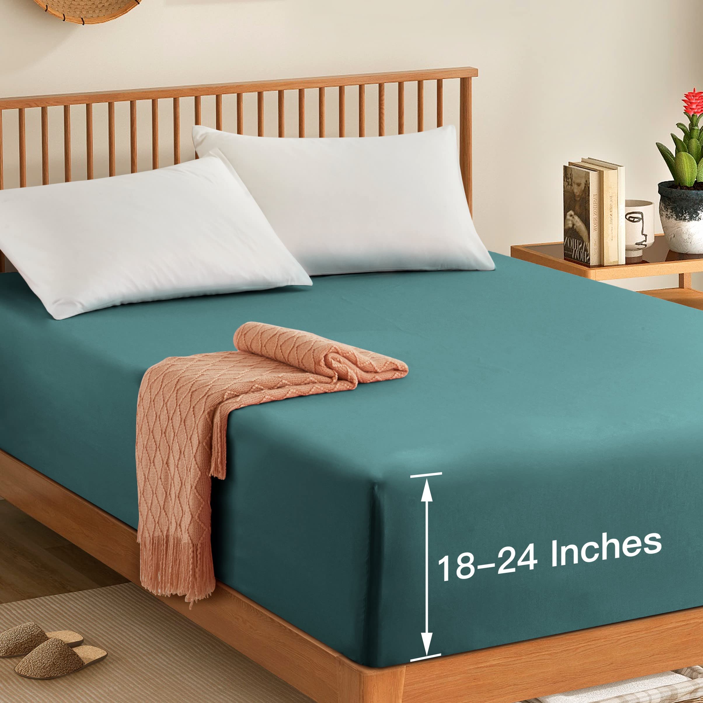 Manyshofu Queen Extra Deep Pocket Fitted Sheet Only - 1800 Thread Count Hotel Deep Fitted Sheet Up To 24 Inches Mattress, Teal D