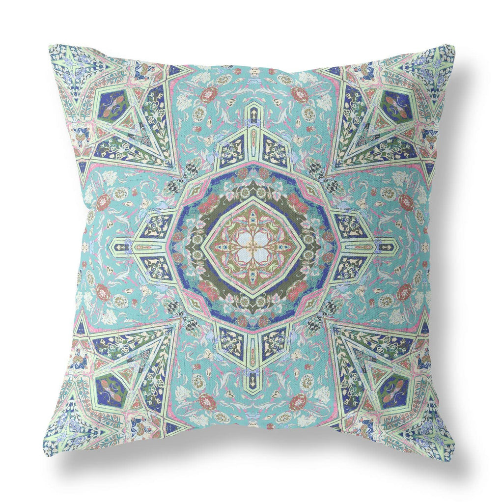 HomeRoots Aqua Brown 20â€ Aqua Blue Floral Geo Zippered Suede Throw Pillow