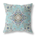 HomeRoots Aqua Brown 20â€ Aqua Blue Floral Geo Zippered Suede Throw Pillow