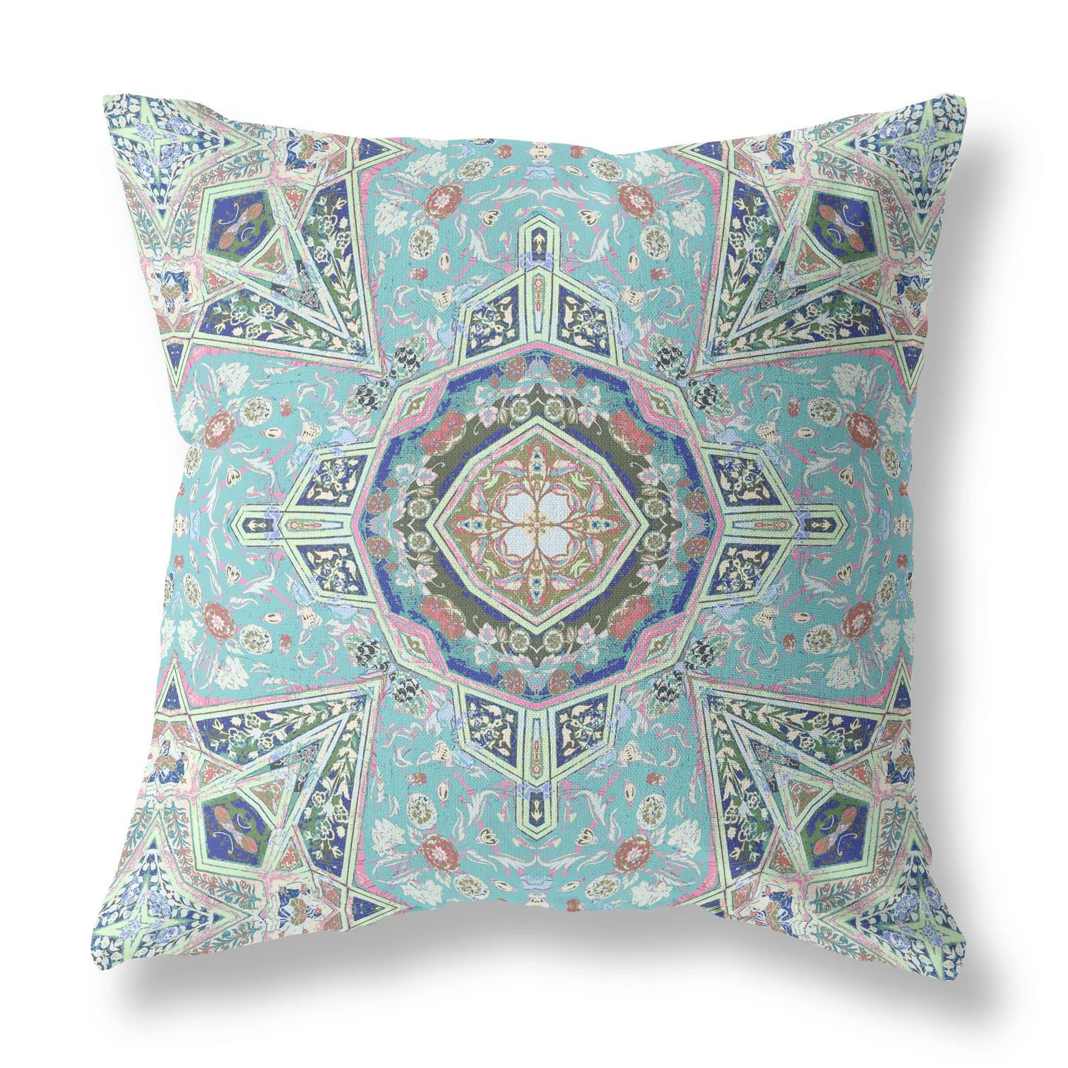 HomeRoots Aqua Brown 20â€ Aqua Blue Floral Geo Zippered Suede Throw Pillow