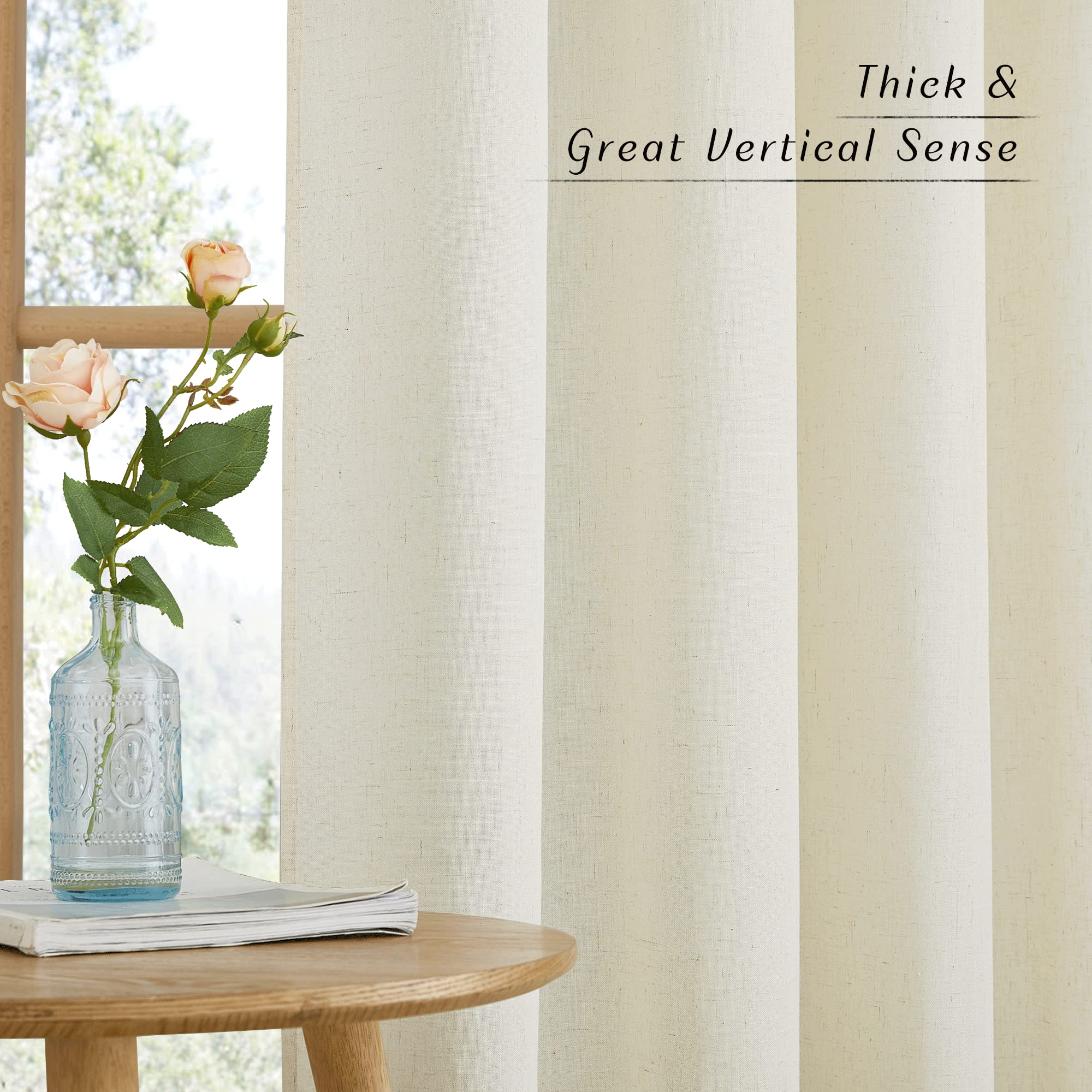 Nicetown Thick Linen Curtains Extra Long 120 Inch Length, Rustic Grommet Privacy Added Vertical Flax Semi Sheer Panels For Farmhouse/Living Room, Off White, W55 X L120, 2 Panels