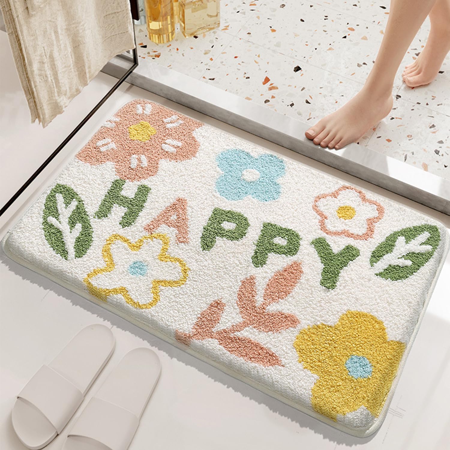 Gavi Enterprise Floral Printed Microfibre Bath Mat Super Soft Shaggy Bath Mat Anti Skid Super Absorbent Mats for Home Living Roo