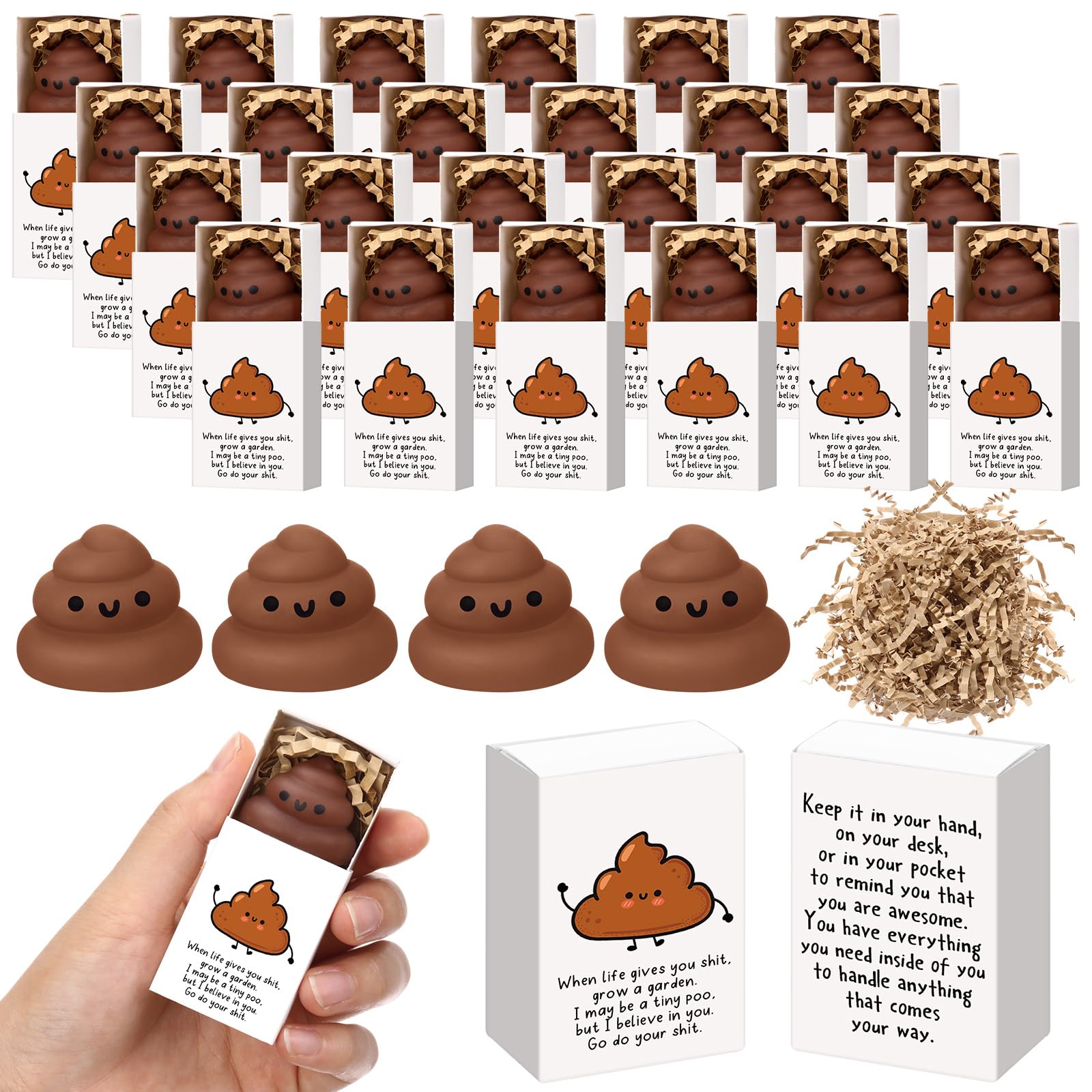 Wettarn 24 Sets Poo Gifts Positive Cute Stress Balls with Support Gift Boxes Funny Bulk Party Favors for Employee Coworker Frien