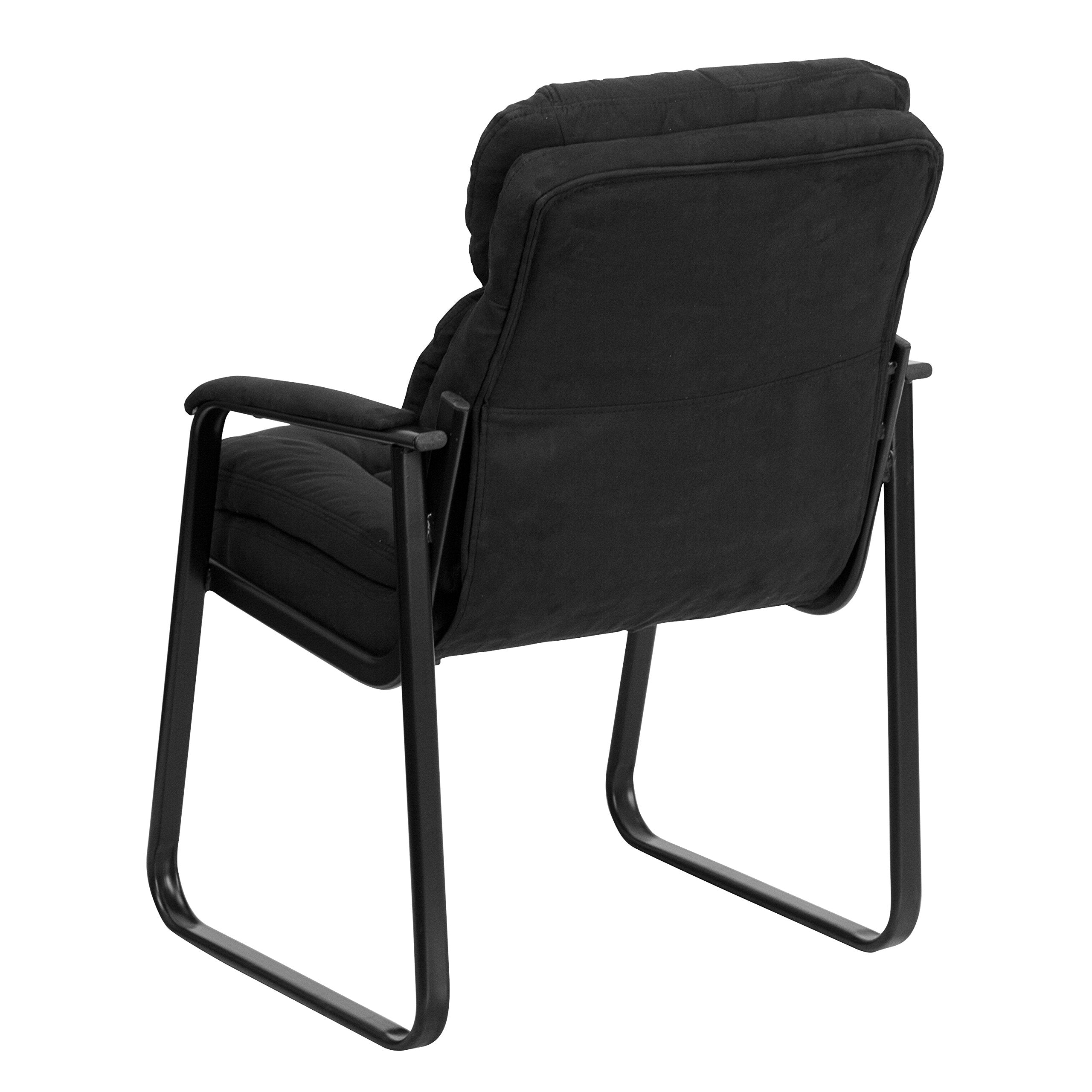 Flash Furniture Isla Black Microfiber Executive Side Reception Chair with Lumbar Support and Sled Base